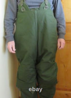 Swiss Army Surplus Motorcycle Pants Coveralls Size L Green Insulated Canvas Vtg
