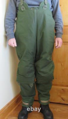 Swiss Army Surplus Motorcycle Pants Coveralls Size L Green Insulated Canvas Vtg