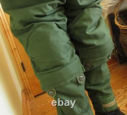 Swiss Army Surplus Motorcycle Pants Coveralls Size L Green Insulated Canvas Vtg