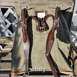 Swiss Army Vintage Backpack Military Leather Canvas Green Salt And Pepper