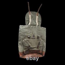 Swiss Army Vintage Mountain Field Backpack Military Canvas Leather WW2 Era Old