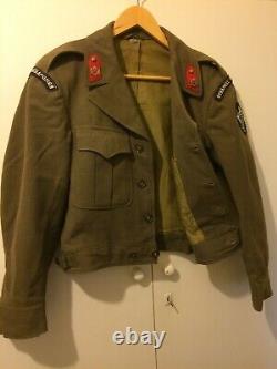 US ARMY 1944 Military Ike Jacket with GREEK ARMY Pins Patches Green Wool