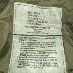 US Army Military Cold Weather Woodland Camo Goretex Parka Jacket Large Regular