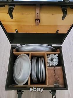 US Army Officer Field Mess Kit Chest Aluminum Tableware VTG Case Set Vietnam