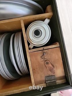 US Army Officer Field Mess Kit Chest Aluminum Tableware VTG Case Set Vietnam