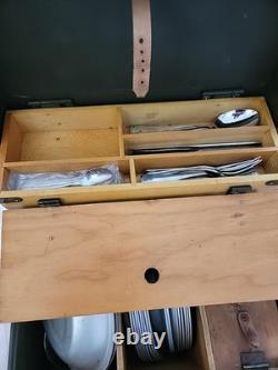 US Army Officer Field Mess Kit Chest Aluminum Tableware VTG Case Set Vietnam