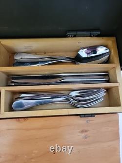 US Army Officer Field Mess Kit Chest Aluminum Tableware VTG Case Set Vietnam