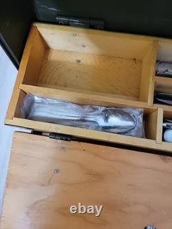 US Army Officer Field Mess Kit Chest Aluminum Tableware VTG Case Set Vietnam