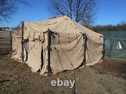 US MILITARY SURPLUS 18x18 MGPTS TENT ARMY- TENT IS MORE USED TAN -SOME DAMAGE