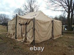 US MILITARY SURPLUS 18x18 MGPTS TENT ARMY- TENT IS MORE USED TAN -SOME DAMAGE