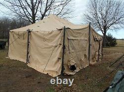 US MILITARY SURPLUS 18x18 MGPTS TENT ARMY- TENT IS MORE USED TAN -SOME DAMAGE