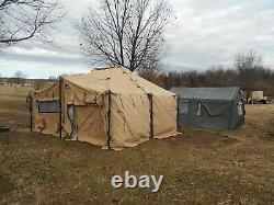 US MILITARY SURPLUS 18x18 MGPTS TENT ARMY- TENT IS MORE USED TAN -SOME DAMAGE