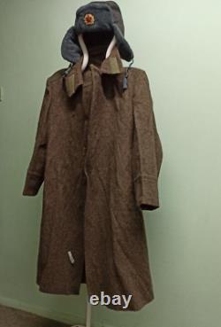 USSR Military Jacket Soldier Overcoat Soviet Army Shinel 50-3 + Ushanka Size 58