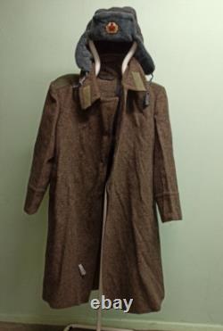 USSR Military Jacket Soldier Overcoat Soviet Army Shinel 50-3 + Ushanka Size 58