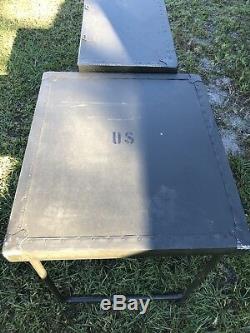 Used US Military M1952 Wooden Field Desk withone stool Army Navy USMC Surplus