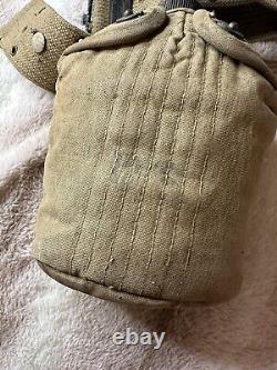 VINTAGE 1942 WWII US ARMY Tan/Green Canteen Water Bottle Bag with Belt Military