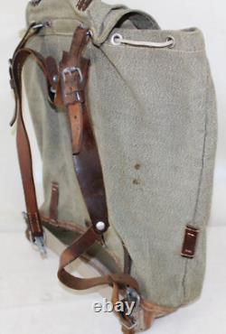 VTG 1958 Swiss Army Sattler Salt and Pepper Military Leather Canvas Backpack