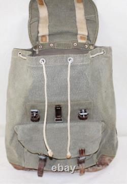 VTG 1958 Swiss Army Sattler Salt and Pepper Military Leather Canvas Backpack