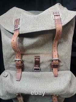 VTG 1969 Swiss Army Sattler Backpack Salt and Pepper Military Leather Canvas