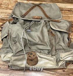 VTG Army Green Backpack 1950's Military Leather & Canvas