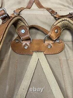 VTG Army Green Backpack 1950's Military Leather & Canvas