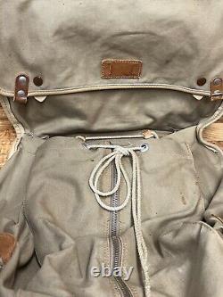 VTG Army Green Backpack 1950's Military Leather & Canvas