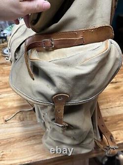 VTG Army Green Backpack 1950's Military Leather & Canvas