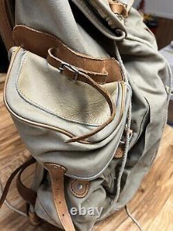 VTG Army Green Backpack 1950's Military Leather & Canvas