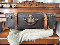 VTG Military Army Green Vietnam Wood Foot Locker Trunk & Korean War Era Suitcase