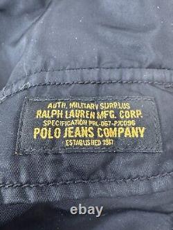 VTG Ralph Lauren Polo Jeans Co Bomber Flight Jacket Military Surplus Black Men L