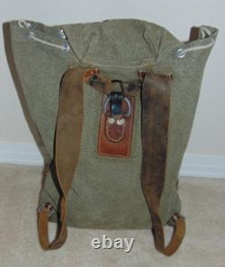 VTG Swiss Army Military Backpack Rucksack Canvas Leather Salt & Pepper 1950's
