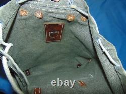 VTG Swiss Army Military Backpack Rucksack Canvas Leather Salt & Pepper 1950's
