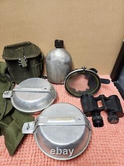 VTG US Army 7 Pc Military Lot US Government Army Gear Lot Of 7 Hood, Canteen Etc