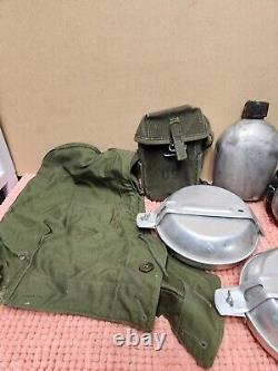 VTG US Army 7 Pc Military Lot US Government Army Gear Lot Of 7 Hood, Canteen Etc