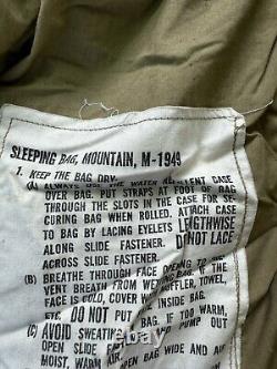 VTG US Army M-1949 Arctic Mountain Down Filled Military Sleeping Bag Sz Regular