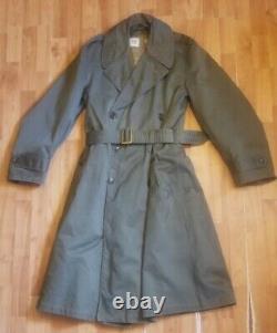 VTG WW2 1946 US Army Military Trench Coat with Wool Liner Med Regular Brass Buckle