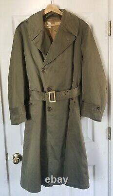 VTG WW2 1946 US Army Military Trench Coat with Wool Liner Med Regular Brass Buckle