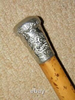 Victorian Military Drill Cane With'Royal Northumberland Fusiliers' Repousse Top