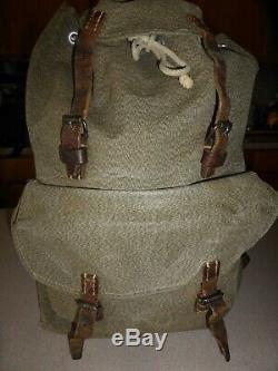 Vintage 1953 Swiss Army Military Rucksack Backpack Olive Canvas & Leather
