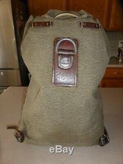 Vintage 1953 Swiss Army Military Rucksack Backpack Olive Canvas & Leather