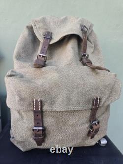 Vintage 1954 Swiss Army Military Backpack Rucksack Salt & Pepper Canvas Leather