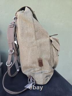 Vintage 1954 Swiss Army Military Backpack Rucksack Salt & Pepper Canvas Leather