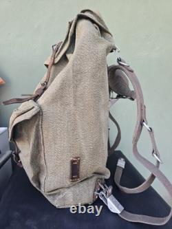 Vintage 1954 Swiss Army Military Backpack Rucksack Salt & Pepper Canvas Leather
