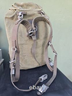 Vintage 1954 Swiss Army Military Backpack Rucksack Salt & Pepper Canvas Leather