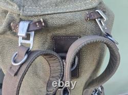 Vintage 1954 Swiss Army Military Backpack Rucksack Salt & Pepper Canvas Leather