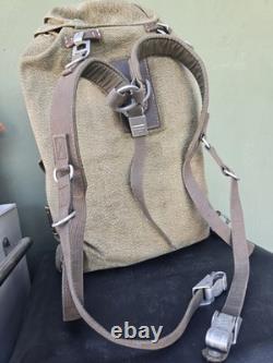 Vintage 1954 Swiss Army Military Backpack Rucksack Salt & Pepper Canvas Leather