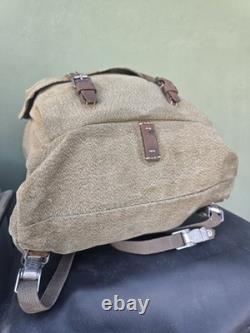 Vintage 1954 Swiss Army Military Backpack Rucksack Salt & Pepper Canvas Leather