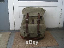 Vintage 1959 Swiss Army Military Canvas & Leather Rucksack Backpack