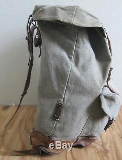 Vintage 1963 Swiss Army Military Canvas Leather Backpack Rucksack EUC