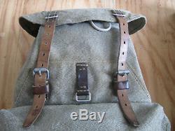 Vintage 1963 Swiss Army Military Canvas Leather Backpack Rucksack EUC